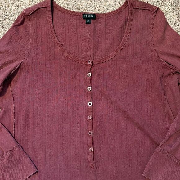 Torrid Pink Pointelle V-Neck Henley Long Sleeve Top 2X - Picture 3 of 7